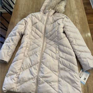 Kenneth Cole Reaction Beige Coat with Faux Fur